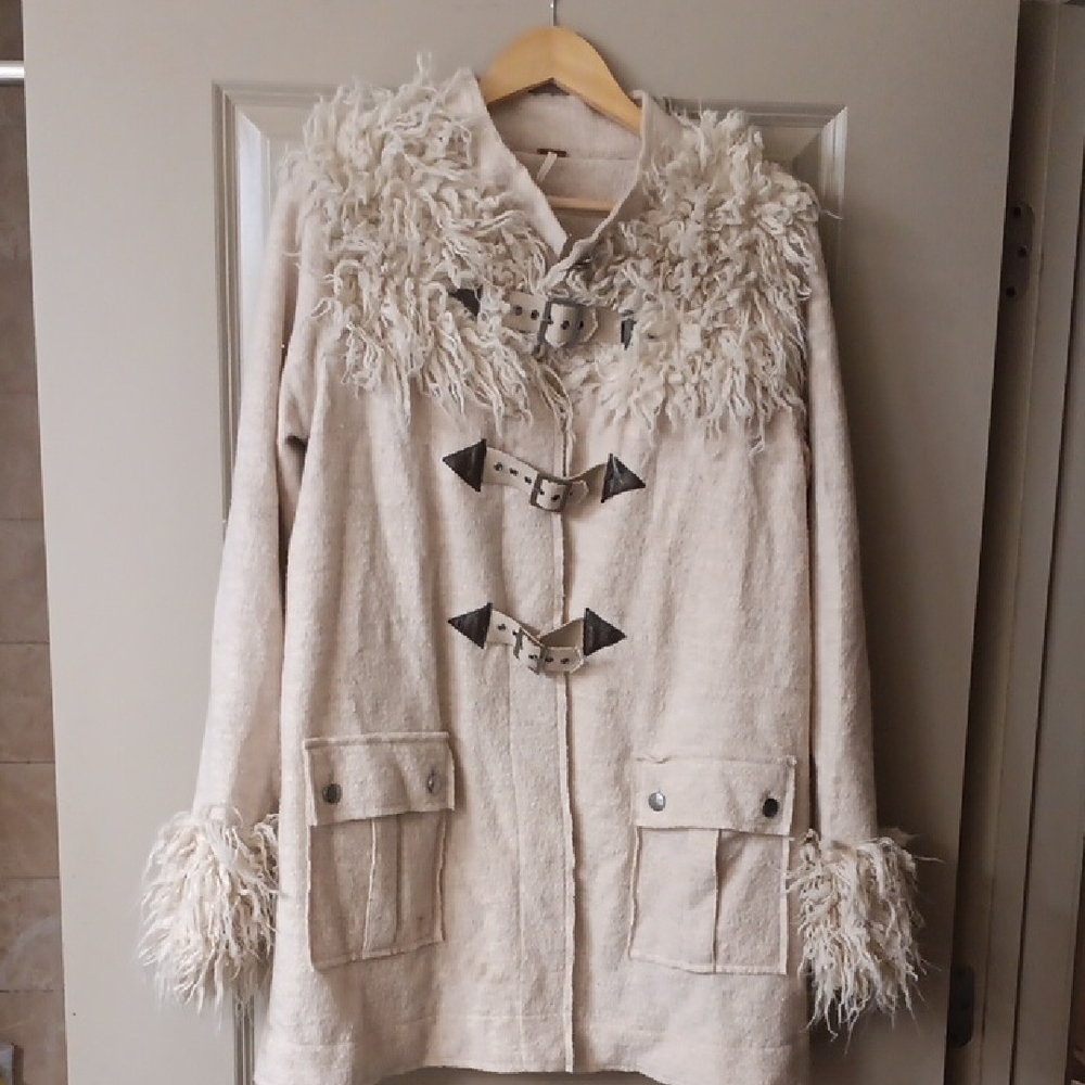 Free People Cream Teddy Jacket 100% Wool 100% Laine